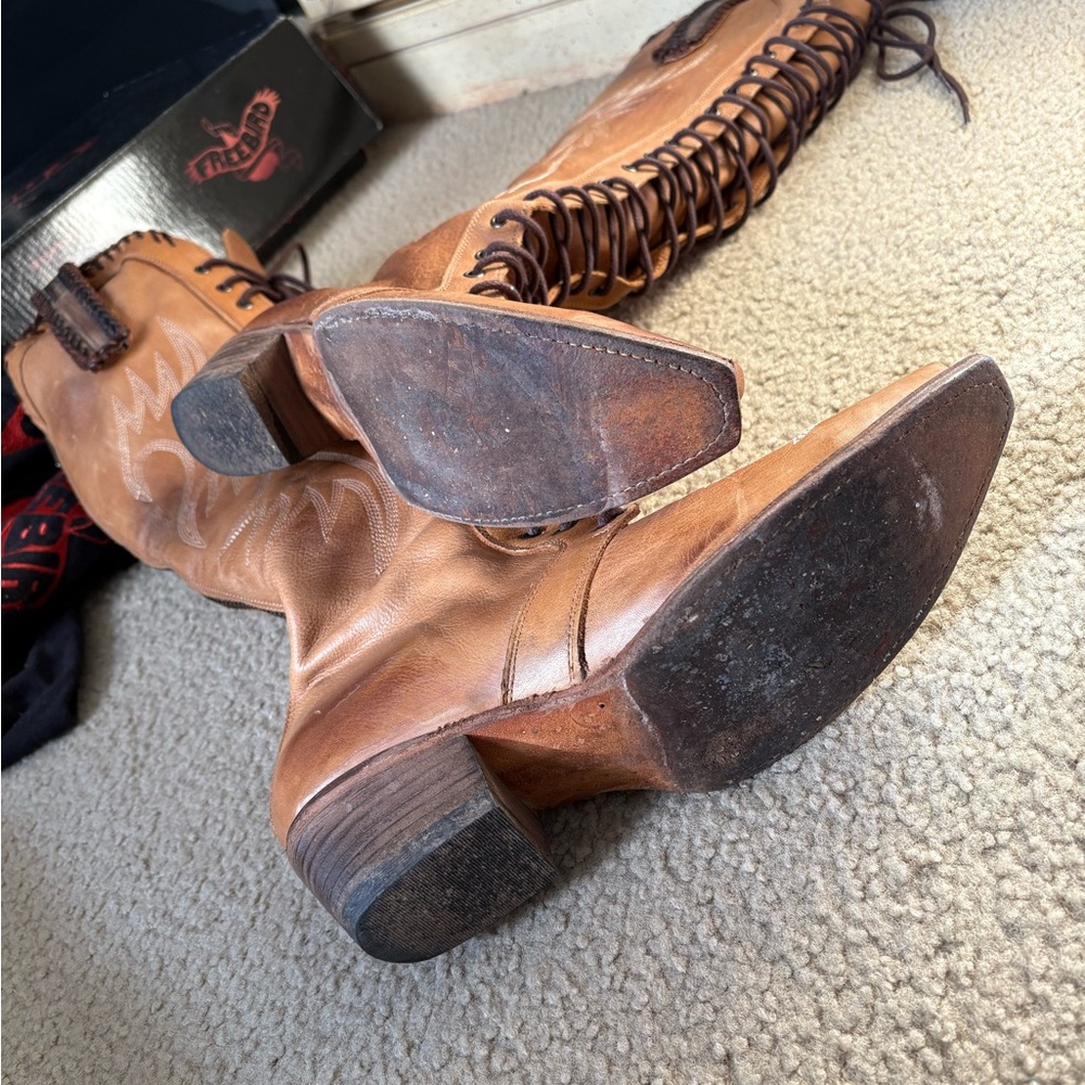Tall Lace-Up Women's Leather Boots in Brown - Picture 6 of 11